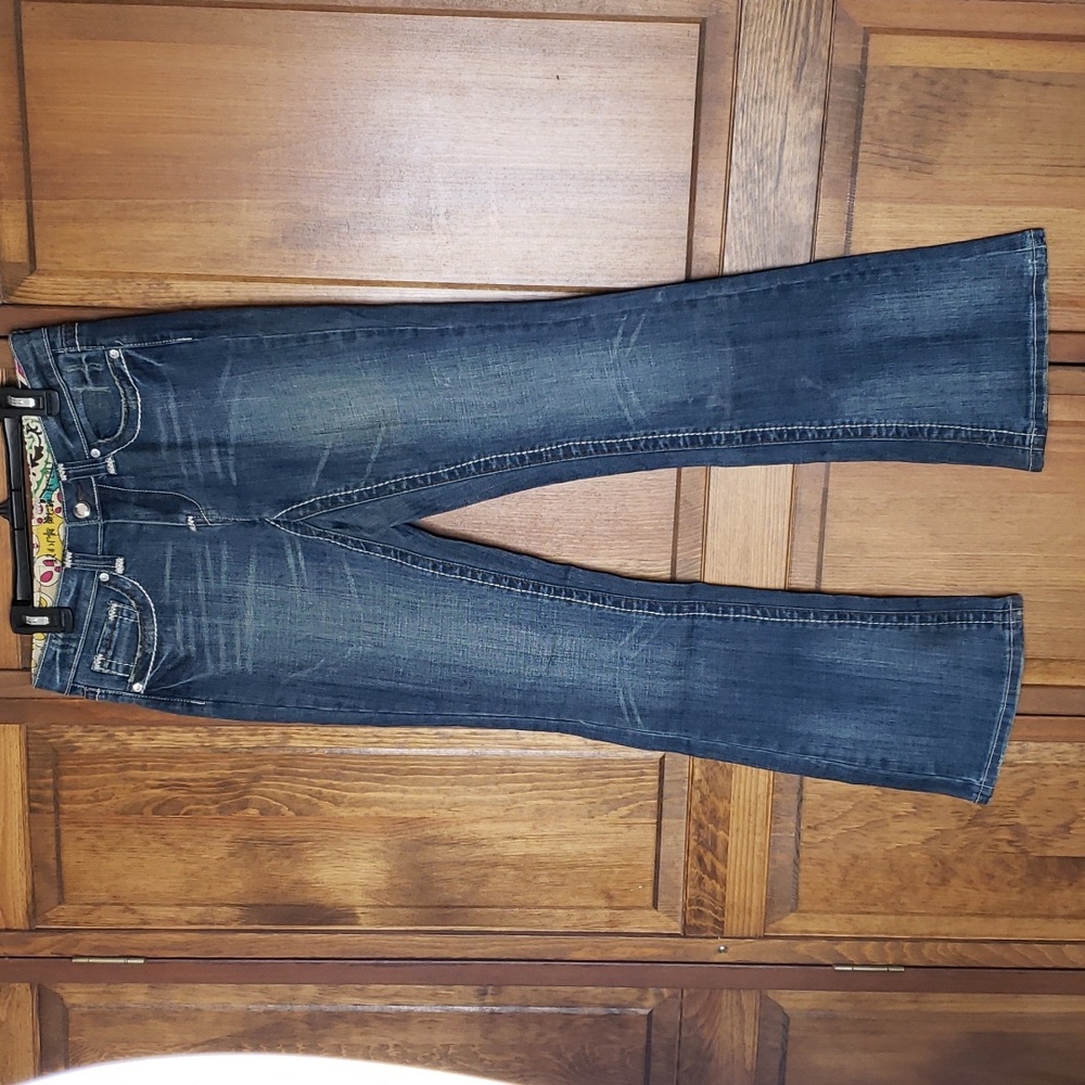 Rock Star Distressed Bootcut Denim Jeans Sz 4R